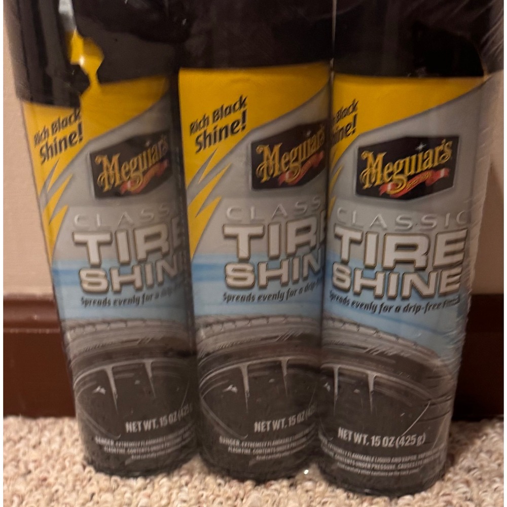 Meguiars Classic Tire Shine 3 Pack 15oz Aerosol Cans G181415 Rich Black Shine